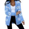 imageAstylish Womens Open Front Long Sleeve Cardigan Sweaters Bow Pattern Outwear Coat with PocketsLight Blue
