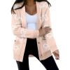 imageAstylish Womens Open Front Long Sleeve Cardigan Sweaters Bow Pattern Outwear Coat with PocketsParchment