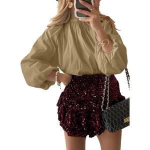 imageAstylish Ladies Sophisticated Top Relaxed High Collar Plain Shirt for AutumnLight French Beige