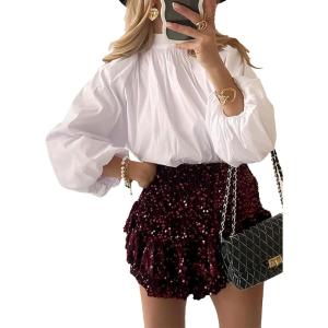 imageAstylish Ladies Sophisticated Top Relaxed High Collar Plain Shirt for AutumnWhite