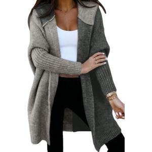 imageAstylish Women 2025 Fall Outfits Open Front Long Sleeve Hooded Knit Cardigan Sweaters Color Block Outwear CoatsZ Sleet