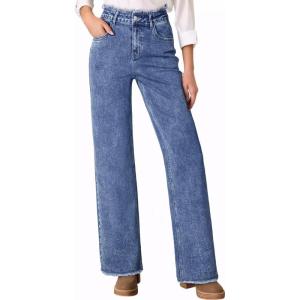 imageAstylish Womens High Waisted Loose Fit Ripped Denim Jeans Casual Wide Leg PantsDusk Blue
