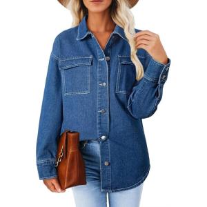 imageAstylish Womens Oversized Denim ButtonDown Shirt Long Sleeve Dressy Casual Business Work Fashion Fall OutfitAshleigh Blue