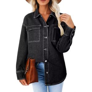 imageAstylish Womens Oversized Denim ButtonDown Shirt Long Sleeve Dressy Casual Business Work Fashion Fall OutfitBlack