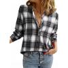 imageAstylish Womens V Neck Plaid Shirts Dressy Casual Blouses ButtonDown Business Work Boho Tops Long Sleeve 2025 Fall OutfitsBlack