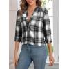 imageAstylish Womens V Neck Plaid Shirts Dressy Casual Blouses ButtonDown Business Work Boho Tops Long Sleeve 2025 Fall OutfitsBlack