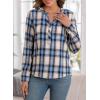 imageAstylish Womens V Neck Plaid Shirts Dressy Casual Blouses ButtonDown Business Work Boho Tops Long Sleeve 2025 Fall OutfitsBlue
