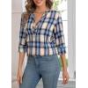 imageAstylish Womens V Neck Plaid Shirts Dressy Casual Blouses ButtonDown Business Work Boho Tops Long Sleeve 2025 Fall OutfitsBlue