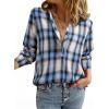 imageAstylish Womens V Neck Plaid Shirts Dressy Casual Blouses ButtonDown Business Work Boho Tops Long Sleeve 2025 Fall OutfitsBlue