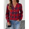 imageAstylish Womens V Neck Plaid Shirts Dressy Casual Blouses ButtonDown Business Work Boho Tops Long Sleeve 2025 Fall OutfitsRed