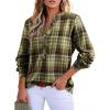 imageAstylish Womens V Neck Plaid Shirts Dressy Casual Blouses ButtonDown Business Work Boho Tops Long Sleeve 2025 Fall OutfitsPear Green