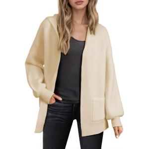 imageAstylish Womens Oversized Cardigan Sweater Open Front Hoodie Long Sleeve Fall Outfits 2025 Casual Outerwear with PocketsApricot