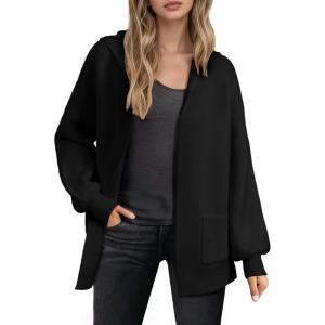 imageAstylish Womens Oversized Cardigan Sweater Open Front Hoodie Long Sleeve Fall Outfits 2025 Casual Outerwear with PocketsBlack