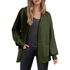 imageAstylish Womens Oversized Cardigan Sweater Open Front Hoodie Long Sleeve Fall Outfits 2025 Casual Outerwear with PocketsBlackish Green