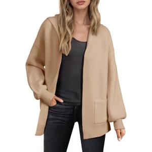 imageAstylish Womens Oversized Cardigan Sweater Open Front Hoodie Long Sleeve Fall Outfits 2025 Casual Outerwear with PocketsCamel