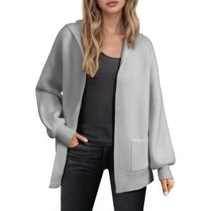 imageAstylish Womens Oversized Cardigan Sweater Open Front Hoodie Long Sleeve Fall Outfits 2025 Casual Outerwear with PocketsGray