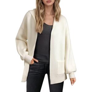 imageAstylish Womens Oversized Cardigan Sweater Open Front Hoodie Long Sleeve Fall Outfits 2025 Casual Outerwear with PocketsWhite