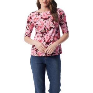imageGloria Vanderbilt Womens Alanis Boat Neck Knit Tee Shirt with Elbow Sleeves StandardBurgundy Elixir  Hazy Bloom