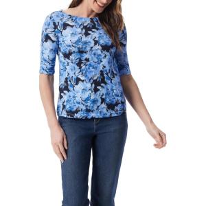 imageGloria Vanderbilt Womens Alanis Boat Neck Knit Tee Shirt with Elbow Sleeves StandardMidnight Affair Hazy Bloom