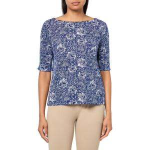 imageGloria Vanderbilt Womens Alanis Boat Neck Knit Tee Shirt with Elbow Sleeves StandardNaval Blue  Polynesian Nights