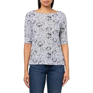 imageGloria Vanderbilt Womens Alanis Boat Neck Knit Tee Shirt with Elbow Sleeves StandardVintage White  Black  Polynesian Nights