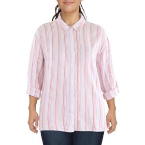 imageGloria Vanderbilt Womens Amanda Oversized Button Down Shirt with Rolltab SleevesPink Dogwoodgreetings Stripe