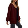 imageAstylish Women Hooded Cardigan Sweaters Chunky Open Front Pockets Oversized Solid Ribbed Outerwear Fall OutfitsBurgundy
