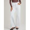 imageAstylish Womens High Waisted Raw Hem Jeans Stretchy Wide Leg Frayed Straight Denim PantsWhite