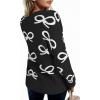 imageAstylish Womens Open Front Knit Cardigan Sweaters Button Down Bow Printed Outwear Coat with PocketsBlack