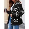 imageAstylish Womens Open Front Knit Cardigan Sweaters Button Down Bow Printed Outwear Coat with PocketsBlack