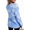 imageAstylish Womens Open Front Knit Cardigan Sweaters Button Down Bow Printed Outwear Coat with PocketsLight Blue