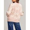 imageAstylish Womens Open Front Knit Cardigan Sweaters Button Down Bow Printed Outwear Coat with PocketsParchment