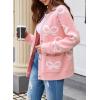 imageAstylish Womens Open Front Knit Cardigan Sweaters Button Down Bow Printed Outwear Coat with PocketsPink