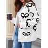 imageAstylish Womens Open Front Knit Cardigan Sweaters Button Down Bow Printed Outwear Coat with PocketsWhite