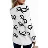 imageAstylish Womens Open Front Knit Cardigan Sweaters Button Down Bow Printed Outwear Coat with PocketsWhite