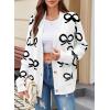 imageAstylish Womens Open Front Knit Cardigan Sweaters Button Down Bow Printed Outwear Coat with PocketsWhite