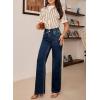 imageAstylish Womens Stretch Elastic High Waisted Jeans Trendy Baggy Wide Leg Straight Denim PantsBluing
