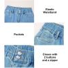 imageAstylish Womens Stretch Elastic High Waisted Jeans Trendy Baggy Wide Leg Straight Denim PantsSky Blue