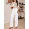 imageAstylish Womens Stretch Elastic High Waisted Jeans Trendy Baggy Wide Leg Straight Denim PantsWhite