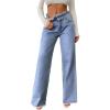 imageAstylish Womens High Waisted Raw Hem Jeans Stretchy Wide Leg Frayed Straight Denim PantsMyosotis