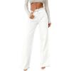 imageAstylish Womens High Waisted Raw Hem Jeans Stretchy Wide Leg Frayed Straight Denim PantsWhite