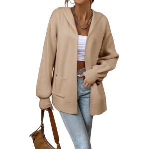 imageAstylish Women Hooded Cardigan Sweaters Chunky Open Front Pockets Oversized Solid Ribbed Outerwear Fall OutfitsCamel