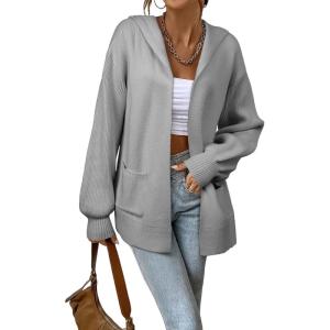 imageAstylish Women Hooded Cardigan Sweaters Chunky Open Front Pockets Oversized Solid Ribbed Outerwear Fall OutfitsGray