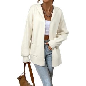 imageAstylish Women Hooded Cardigan Sweaters Chunky Open Front Pockets Oversized Solid Ribbed Outerwear Fall OutfitsWhite