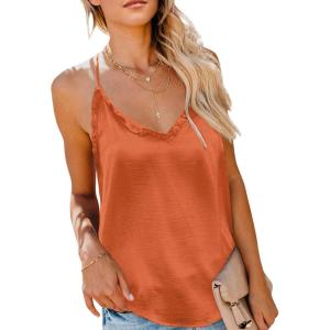 imageAstylish Women Ladies Sexy V Neck Ruffle Sleeveless Blouses Spaghetti Strap Tank Tops Camisole Shirts Medium 8 10 Orange