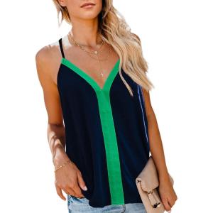 imageAstylish Women Ladies Sexy V Neck Ruffle Sleeveless Blouses Spaghetti Strap Tank Tops Camisole Shirts Medium Size Blue