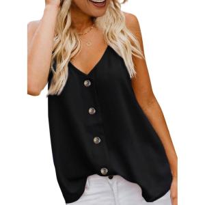 imageAstylish Womens Casual Sleeveless Tops Button Down V Neck Loose Flowy Tank Tops Shirts and Blouses Medium 8 10 Black