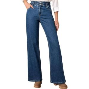 imageAstylish Womens Stretch Elastic High Waisted Jeans Trendy Baggy Wide Leg Straight Denim PantsAshleigh Blue