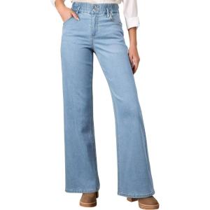 imageAstylish Womens Stretch Elastic High Waisted Jeans Trendy Baggy Wide Leg Straight Denim PantsBeau Blue