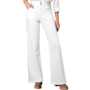 imageAstylish Womens Stretch Elastic High Waisted Jeans Trendy Baggy Wide Leg Straight Denim PantsWhite